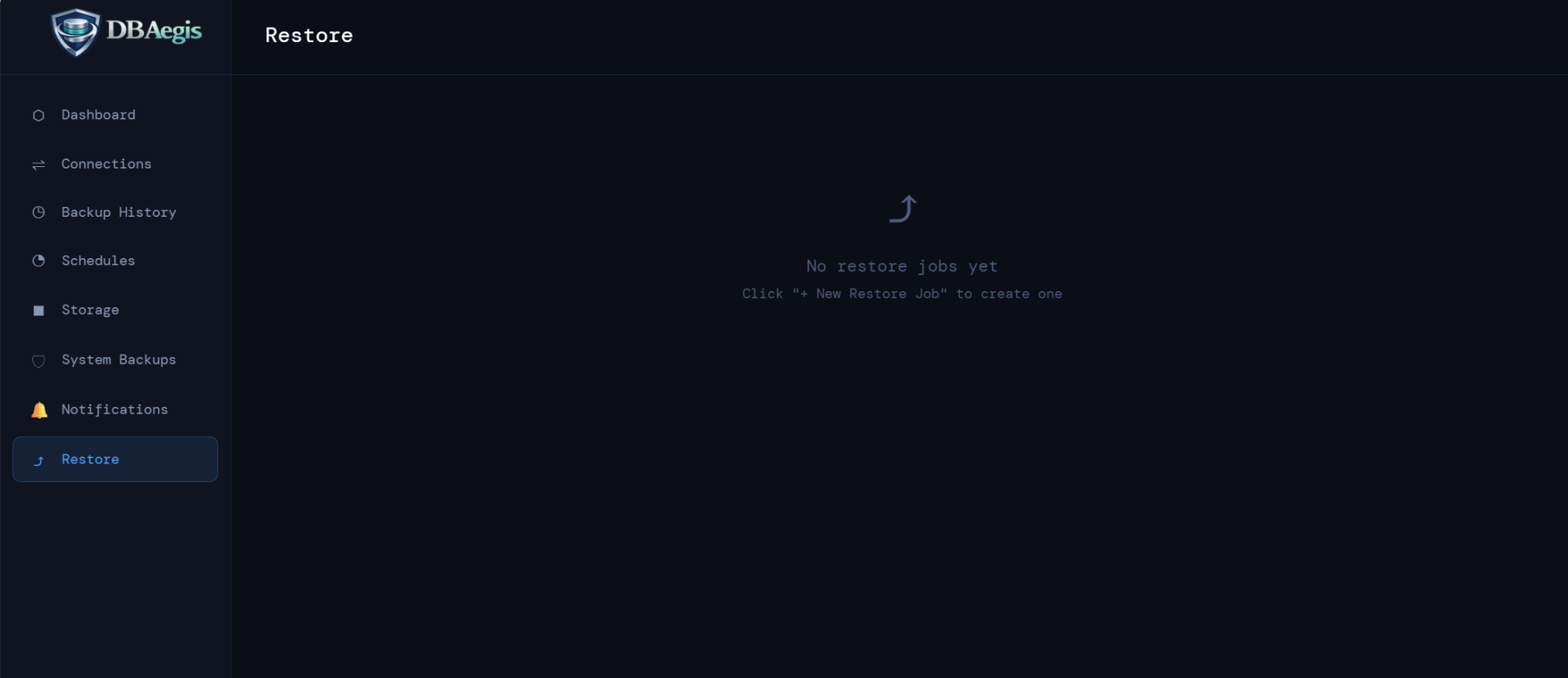 DBAegis restore workflow page
