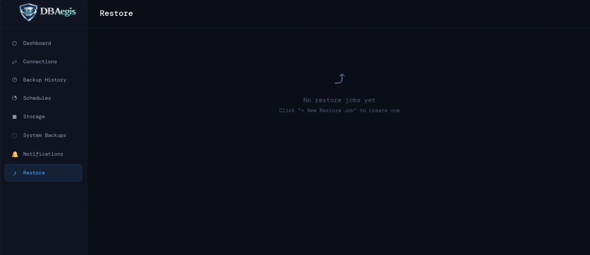 DBAegis restore workflow page